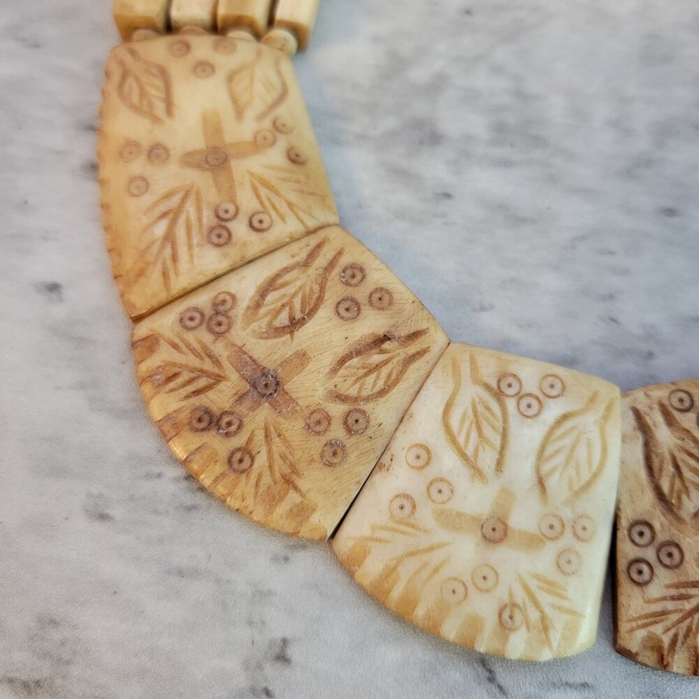 Vintage Hand Carved Tribal Necklace Ethnic Beads Statement Jewelry 18 Inch - Picture 3 of 10